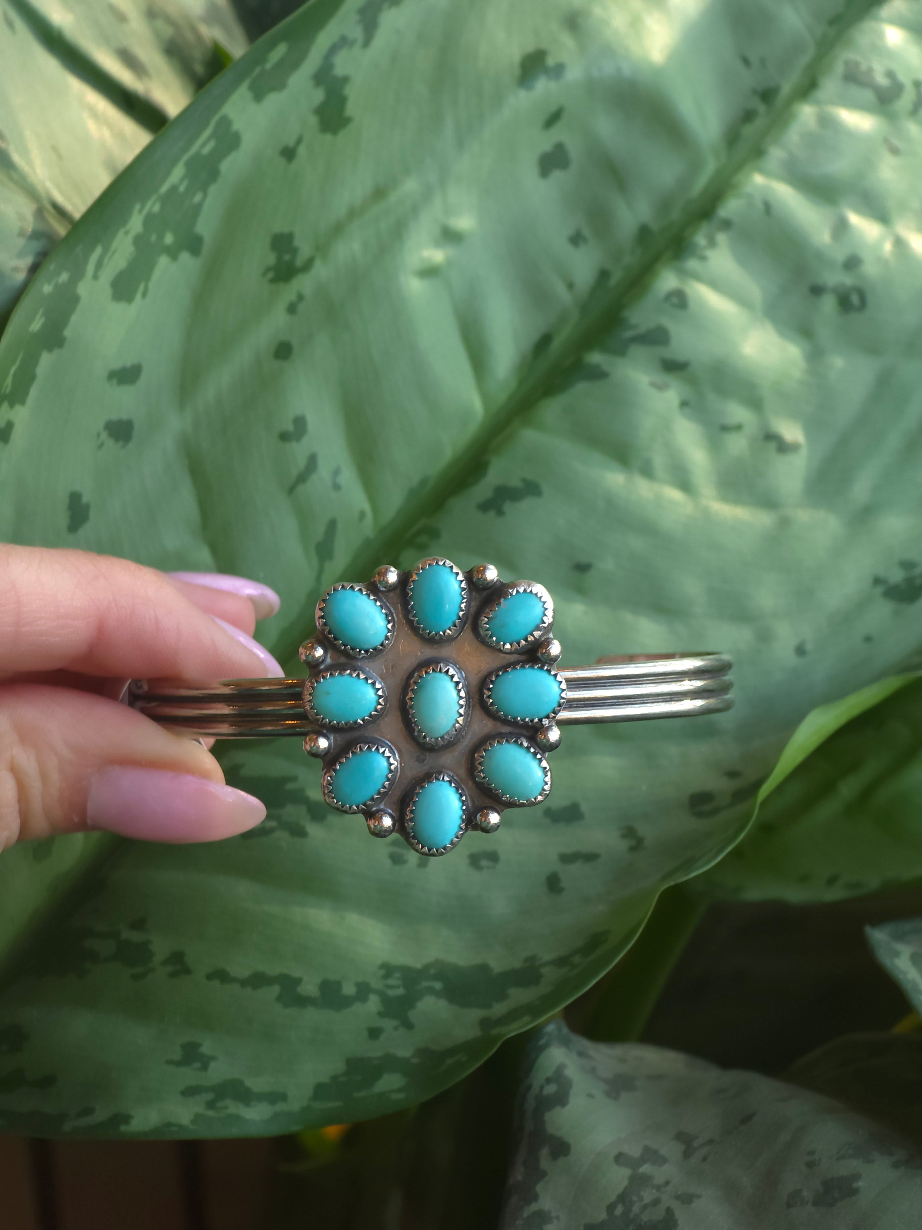 Flower Kingman Turquoise Cuff