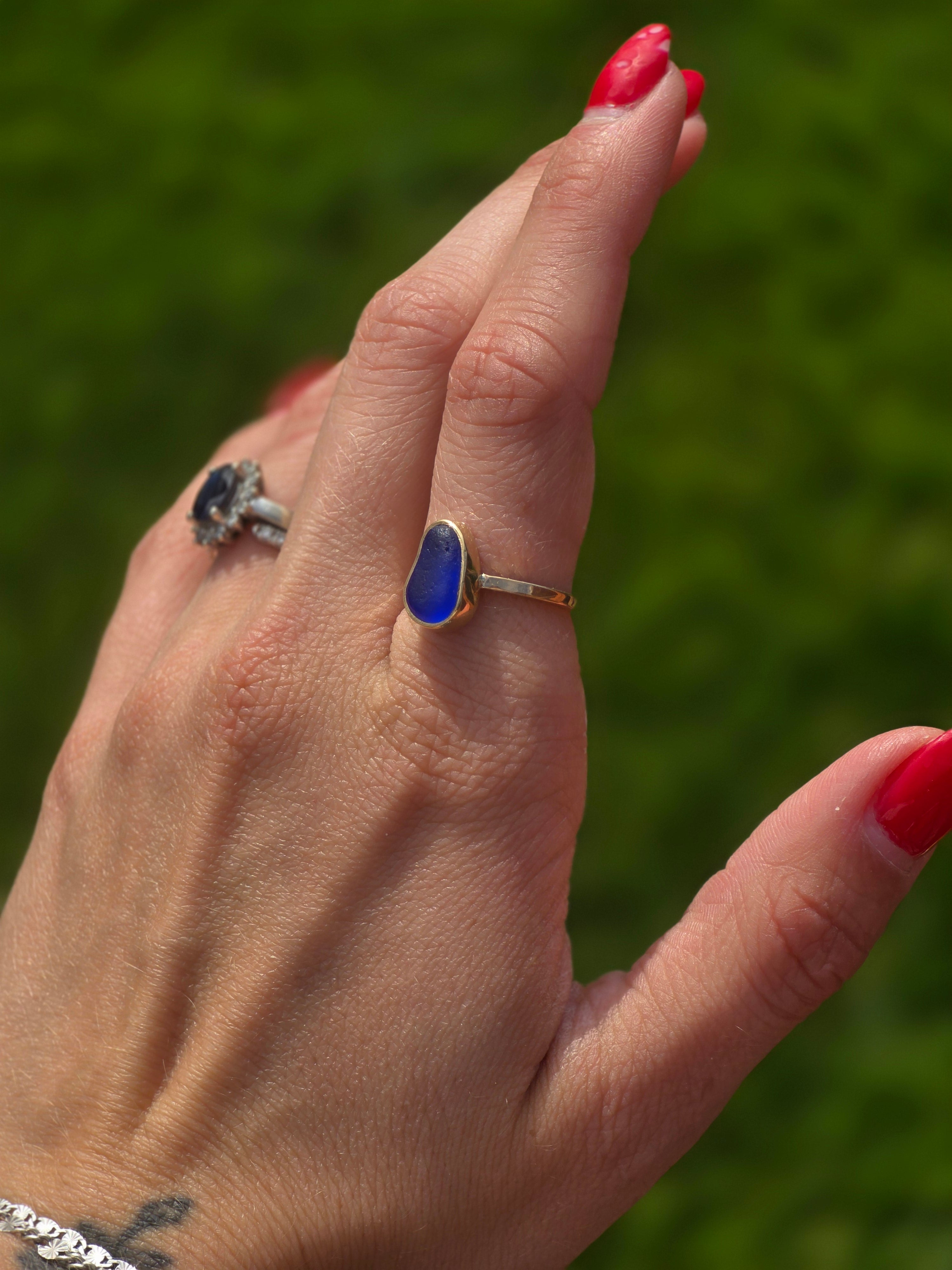 Gold Filled Seaglass Ring size 6