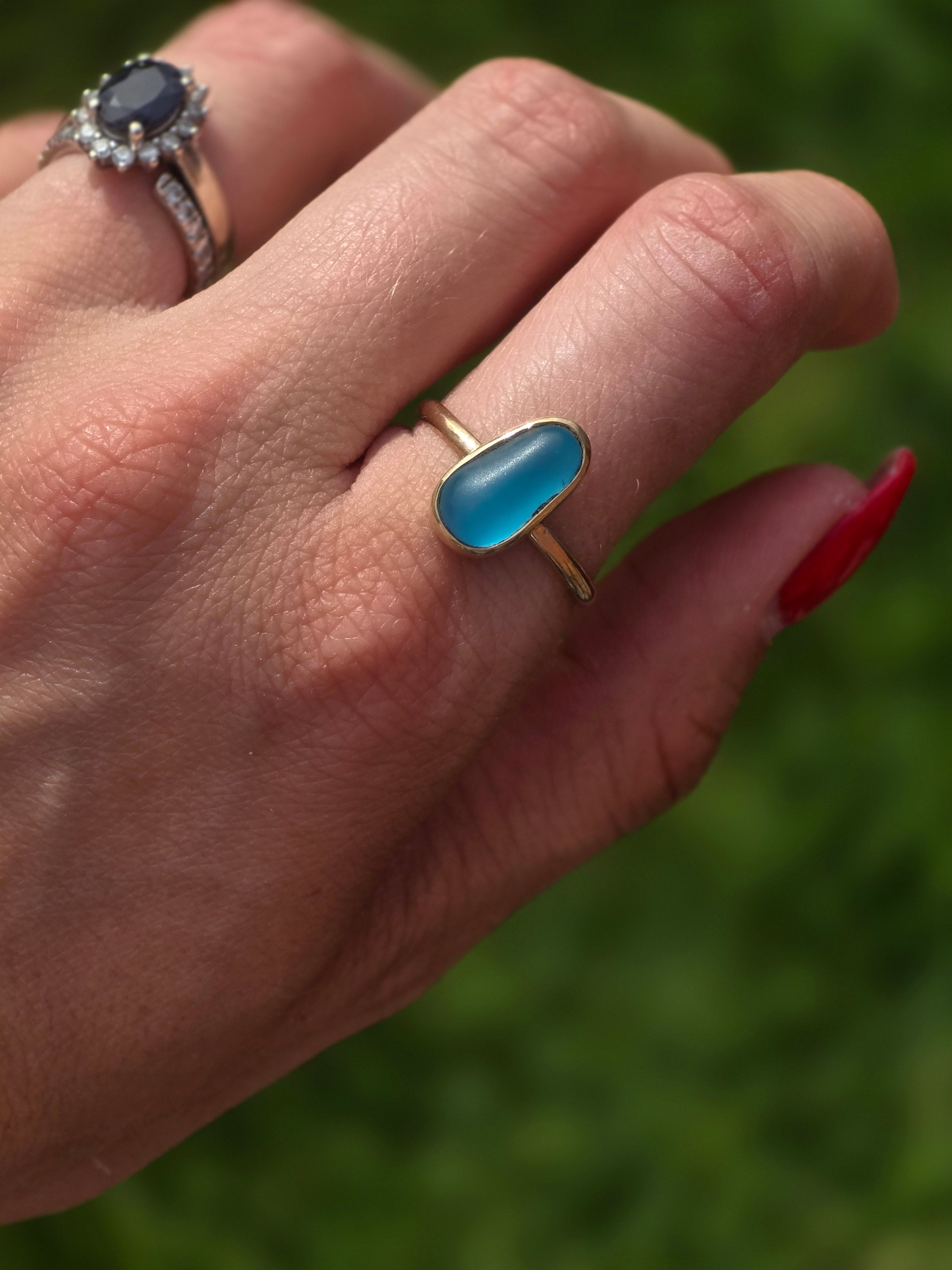 Gold Filled Seaglass Ring size 8.5