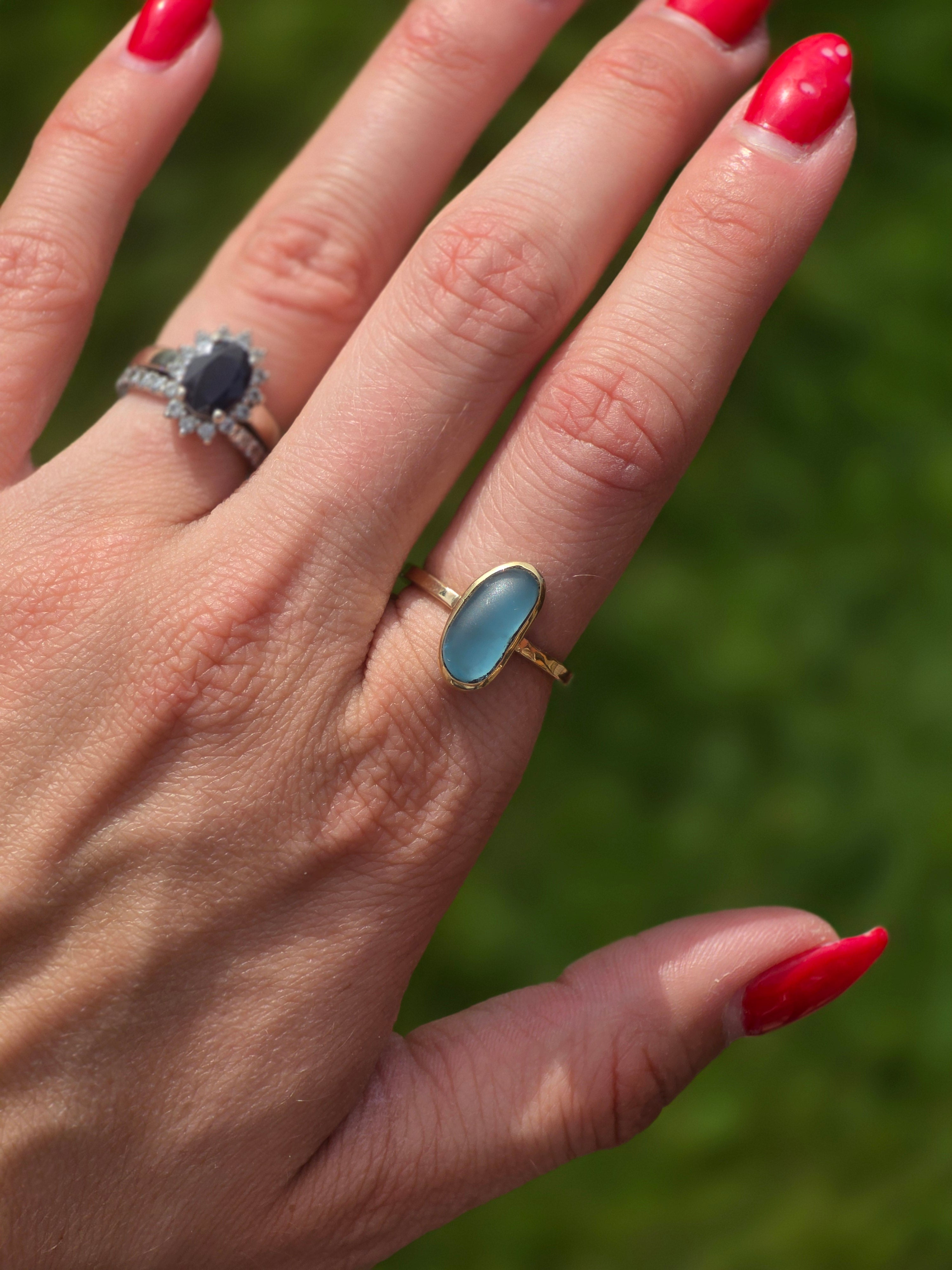 Gold Filled Seaglass Ring size 8.5