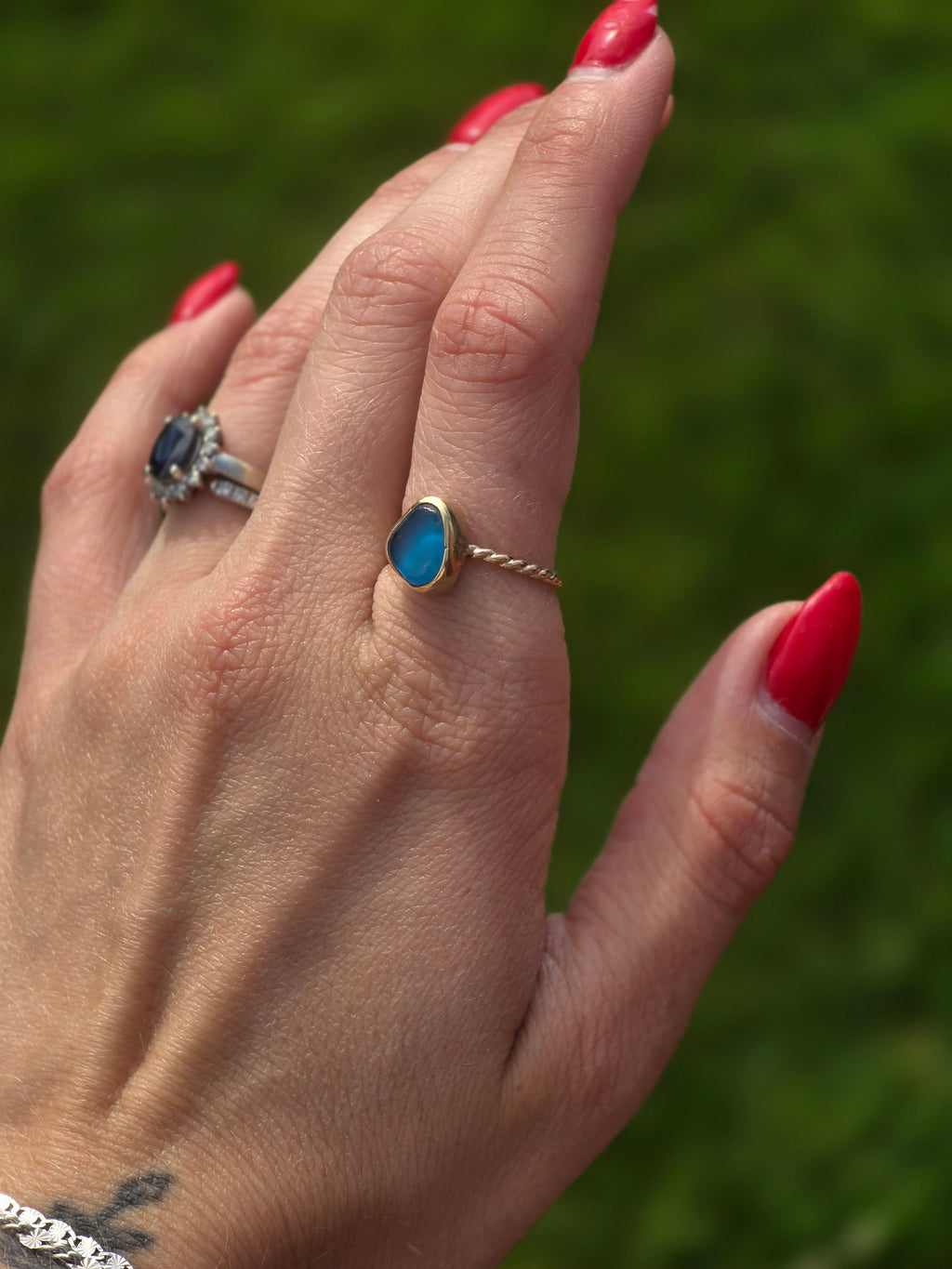 Gold Filled Seaglass Ring size 6