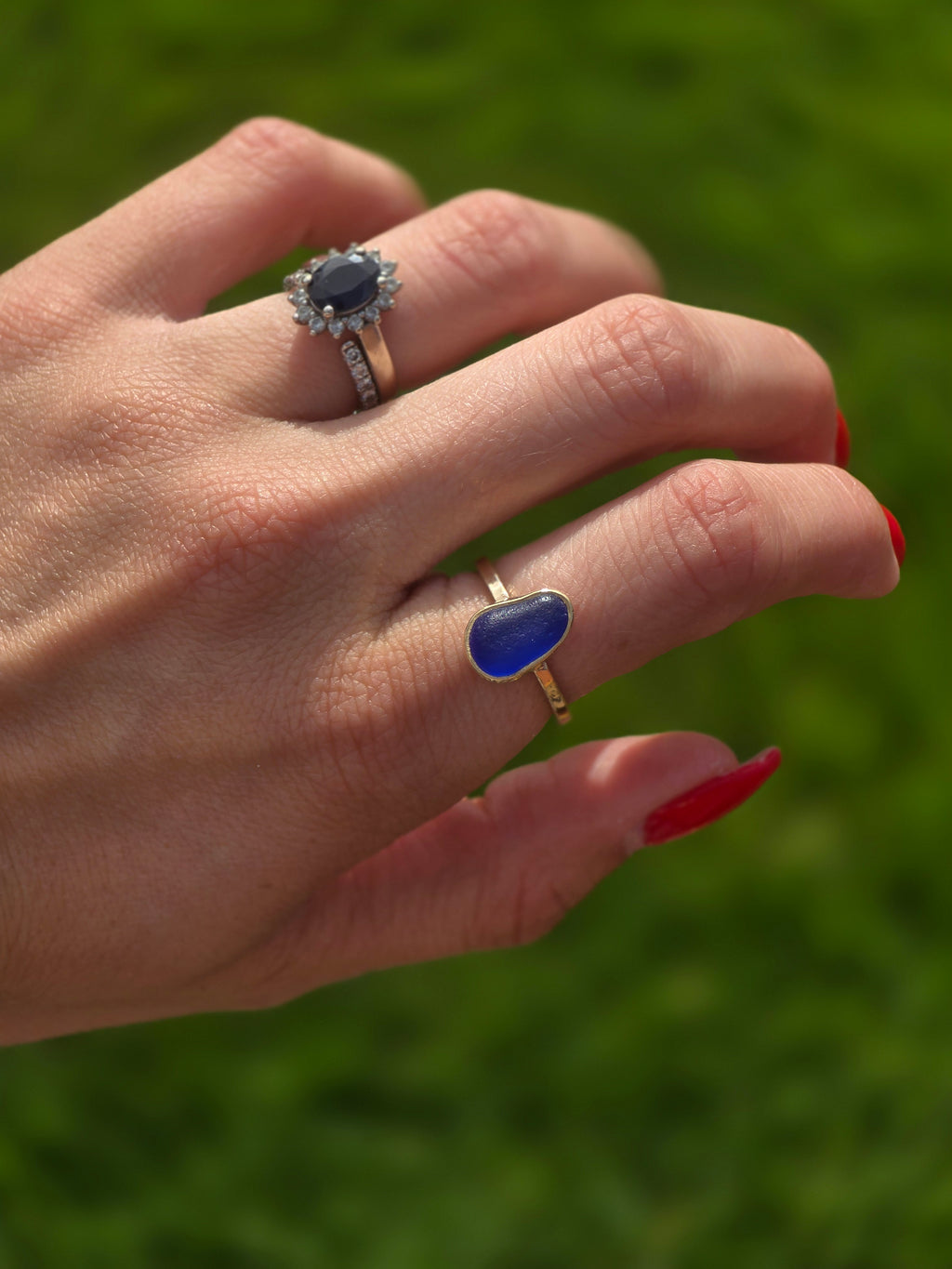 Gold Filled Seaglass Ring size 6