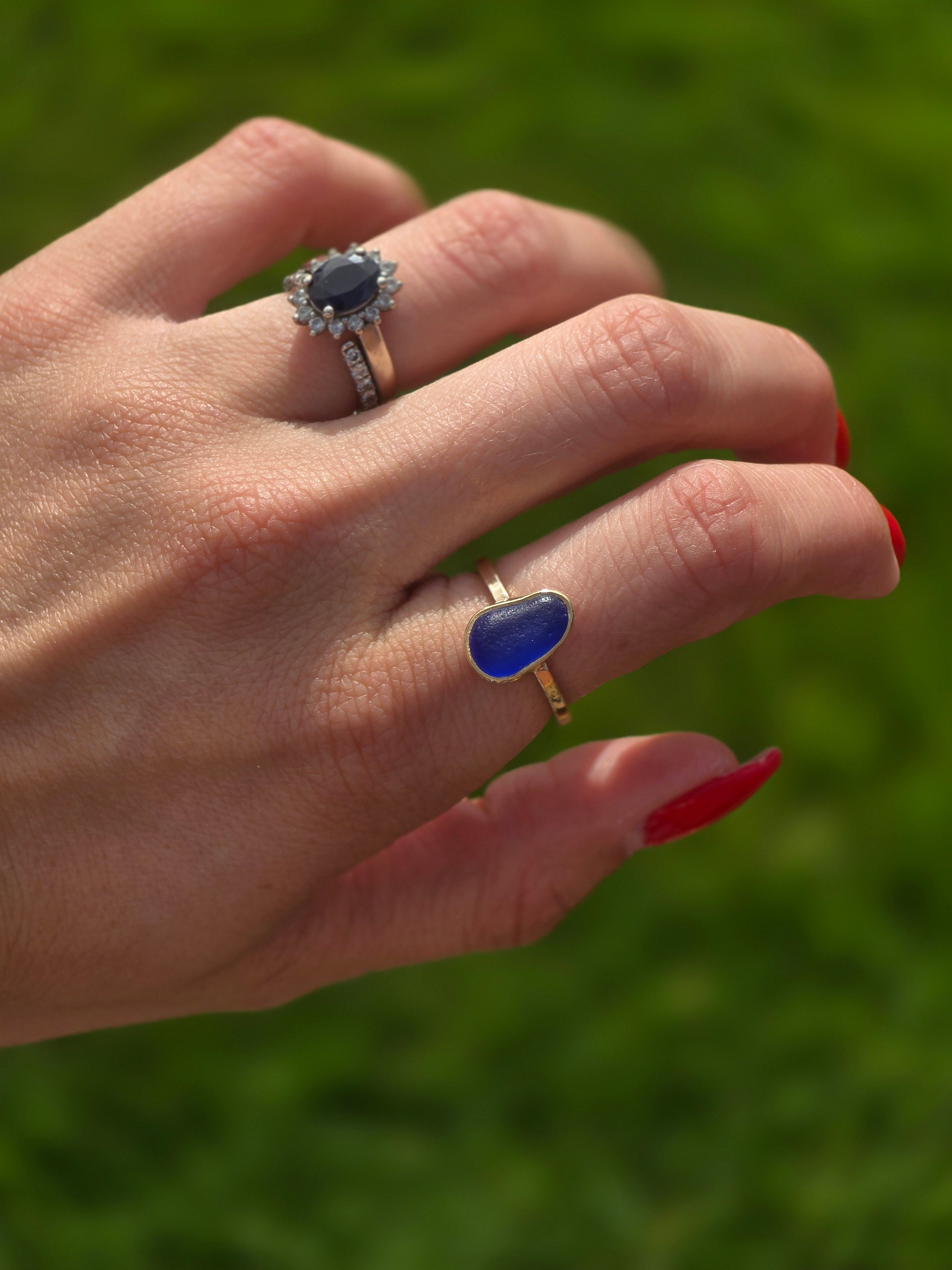 Gold Filled Seaglass Ring size 6
