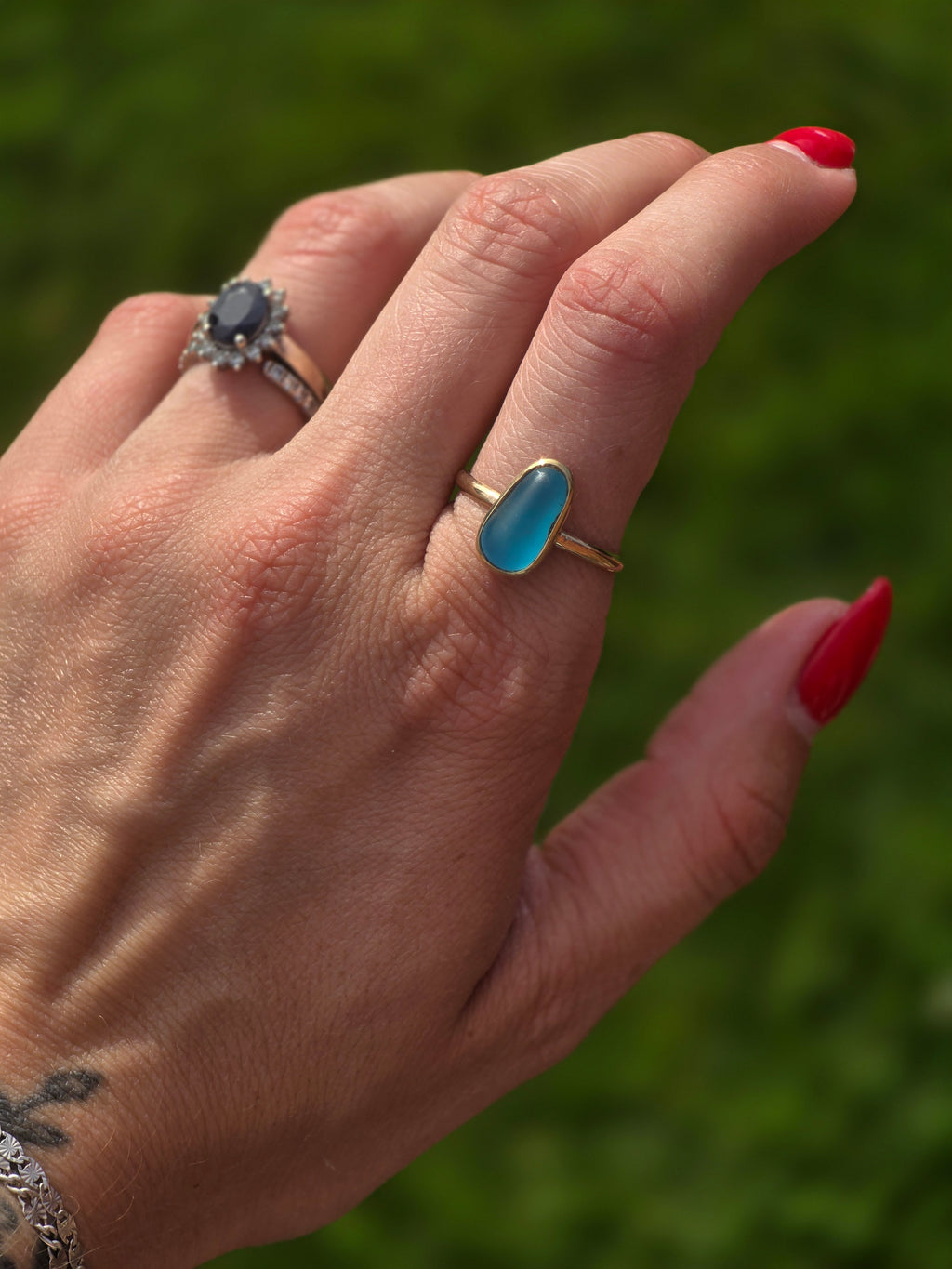Gold Filled Seaglass Ring size 8.5