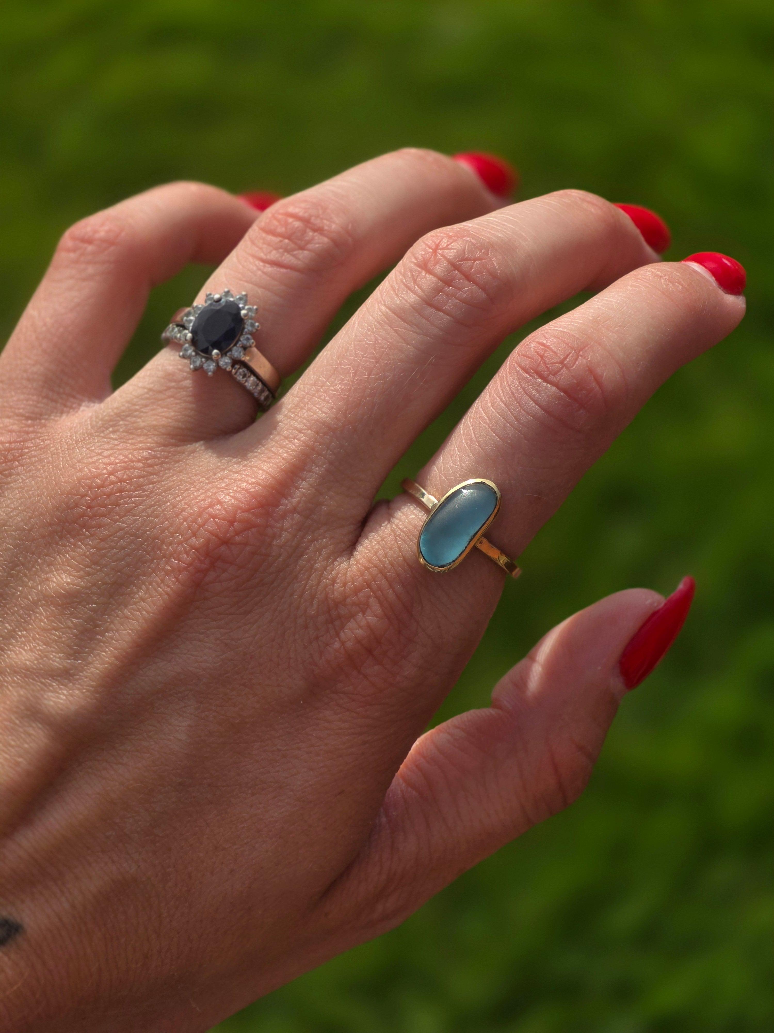Gold Filled Seaglass Ring size 8.5