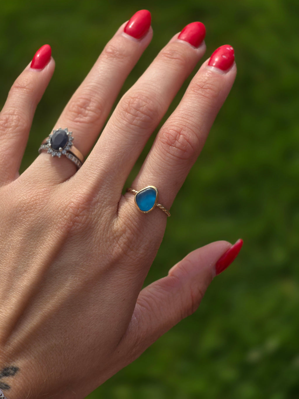 Gold Filled Seaglass Ring size 6